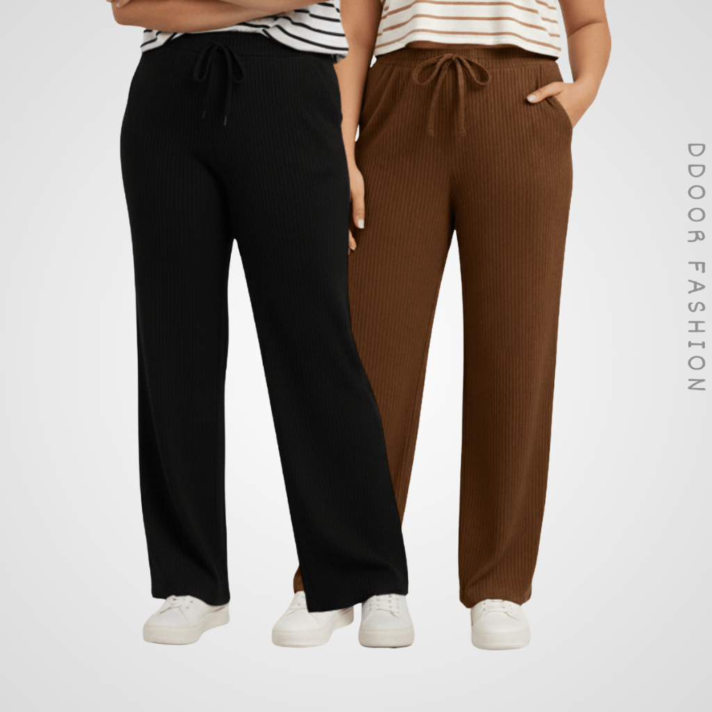 Kit 2 Calça Preta Pantalona Feminina Lisa Com Bolso Cintura Alta Tecido Canelado Confortável em Oferta na Shopee