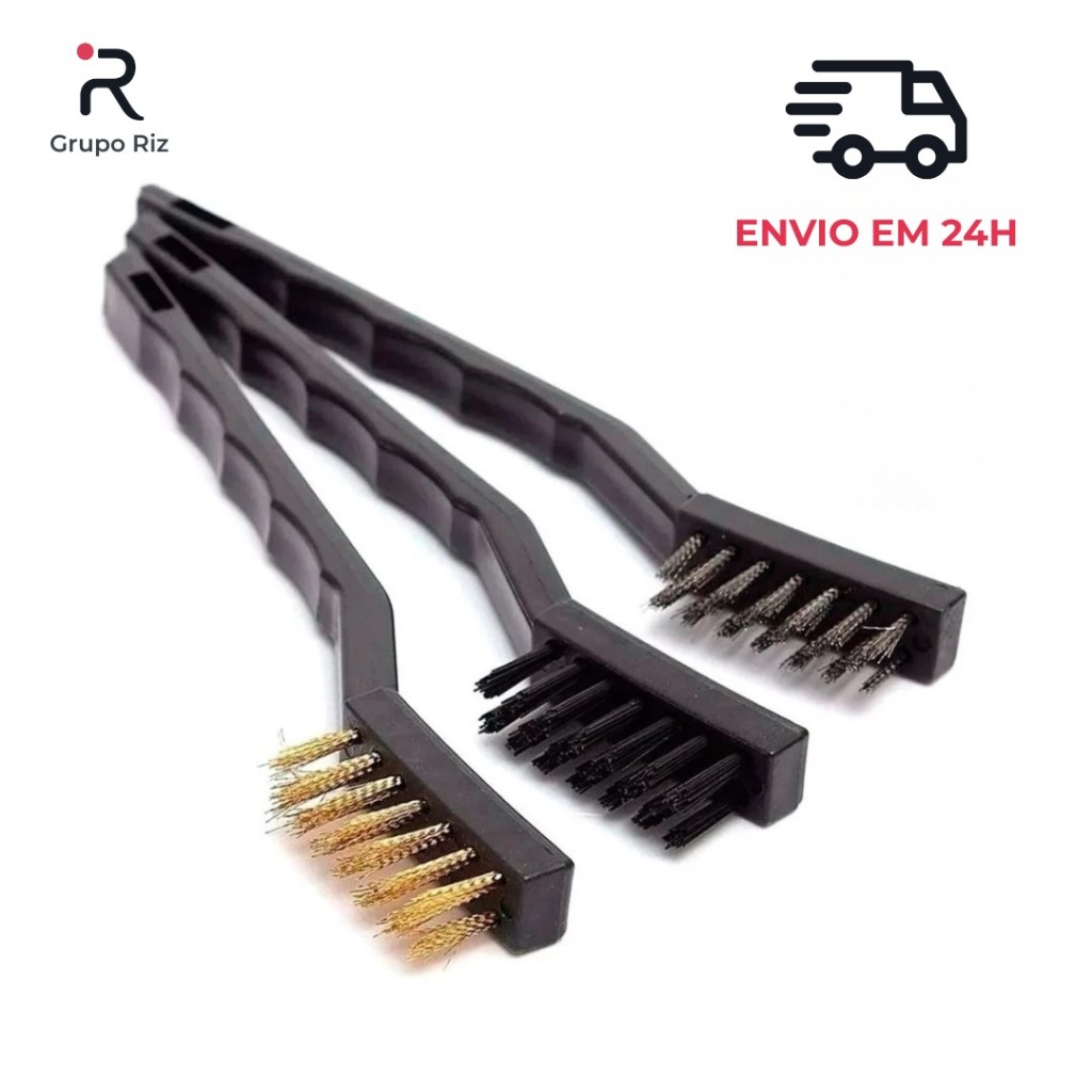 Escovas de Aço Multiuso Kit 3 Pcs Aço Latão Nylon Cabo Plástico