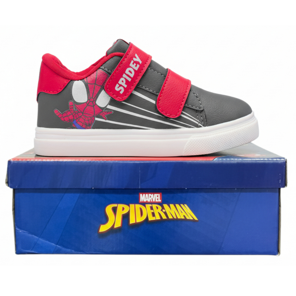 Calçado Escolar Infantil Masculino | Marvel Spider Man | Original | Sem Cadarço | Cinza Vermelho