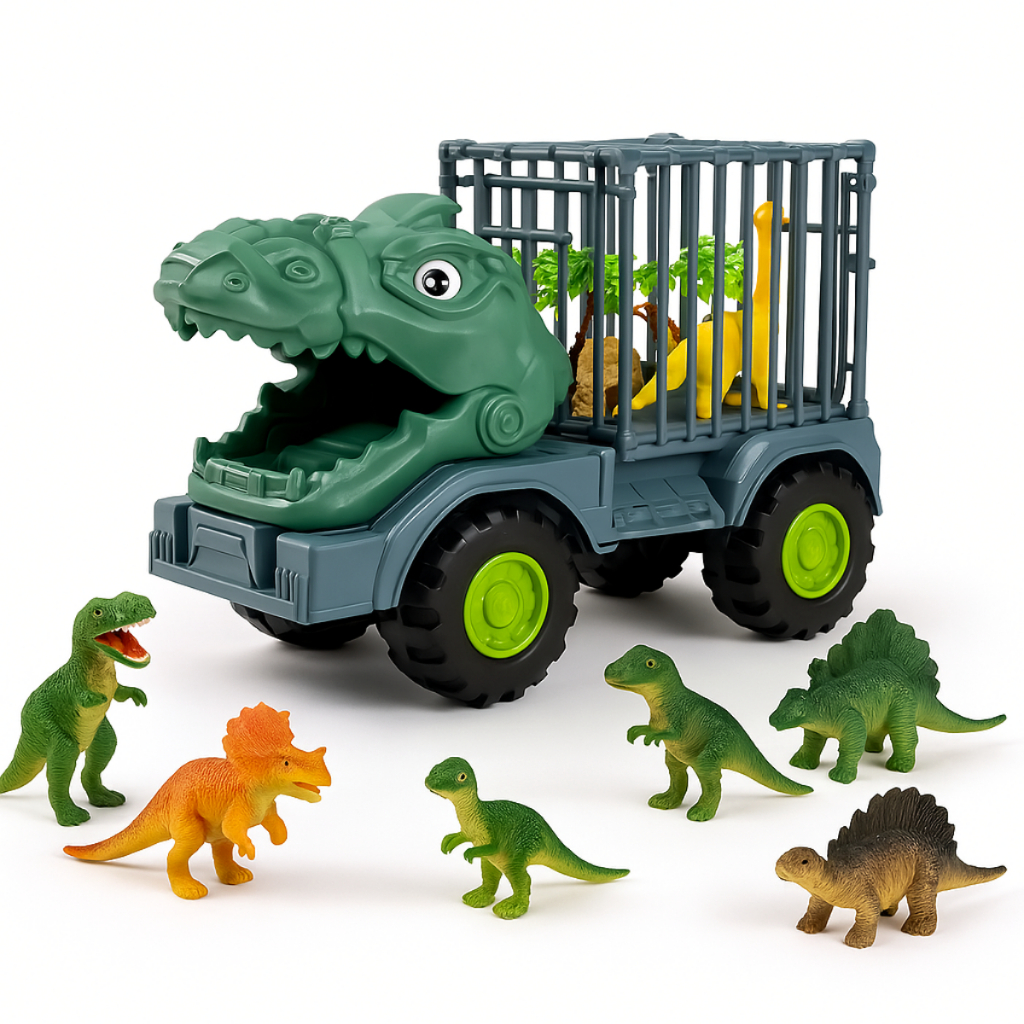 Carrinho Dinossauro Safari Dinos na Jaula Borracha Brinquedo Criança