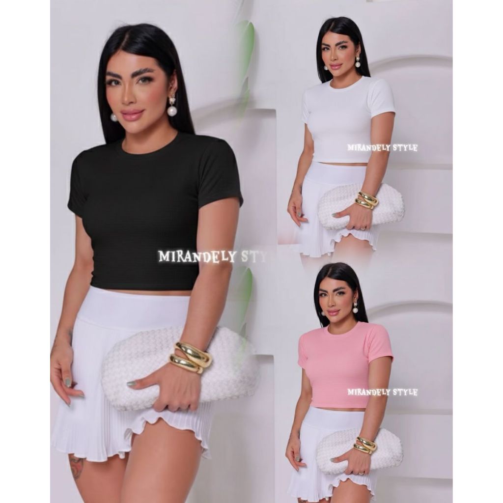 Kit 3 Cropped Feminino Gola Redonda Prespontada Málaga Ana Premium