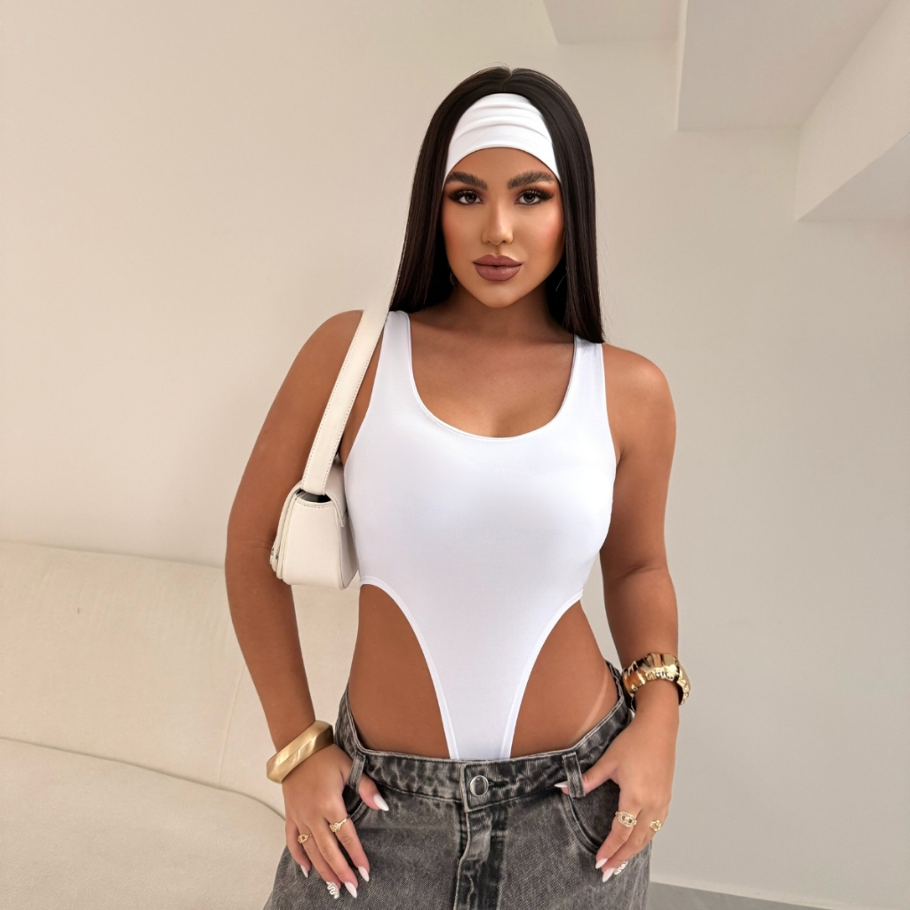 Body Collant Feminino Cavado Regata Com Bojo Sem Transparência Forro Duplo