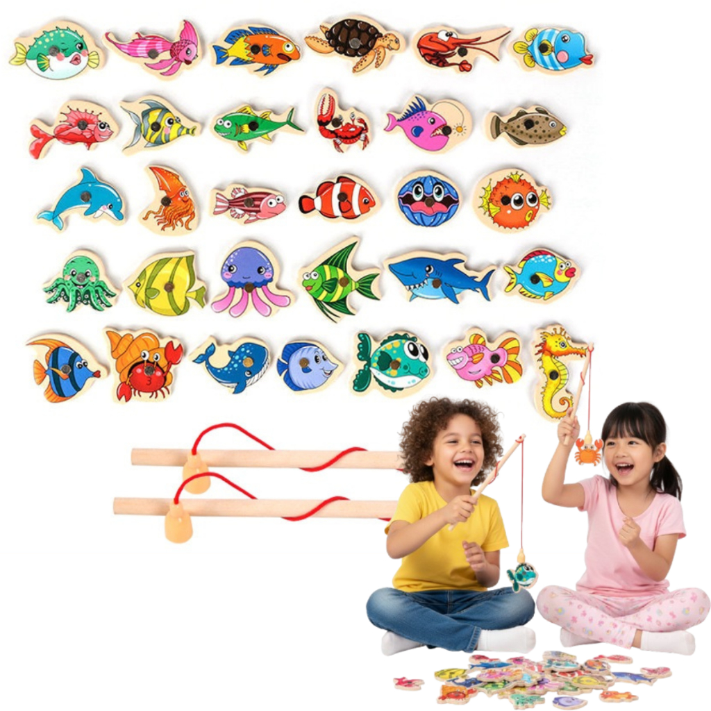 Brinquedo Infantil Pescaria Magnetica 30 Animais Montessorie