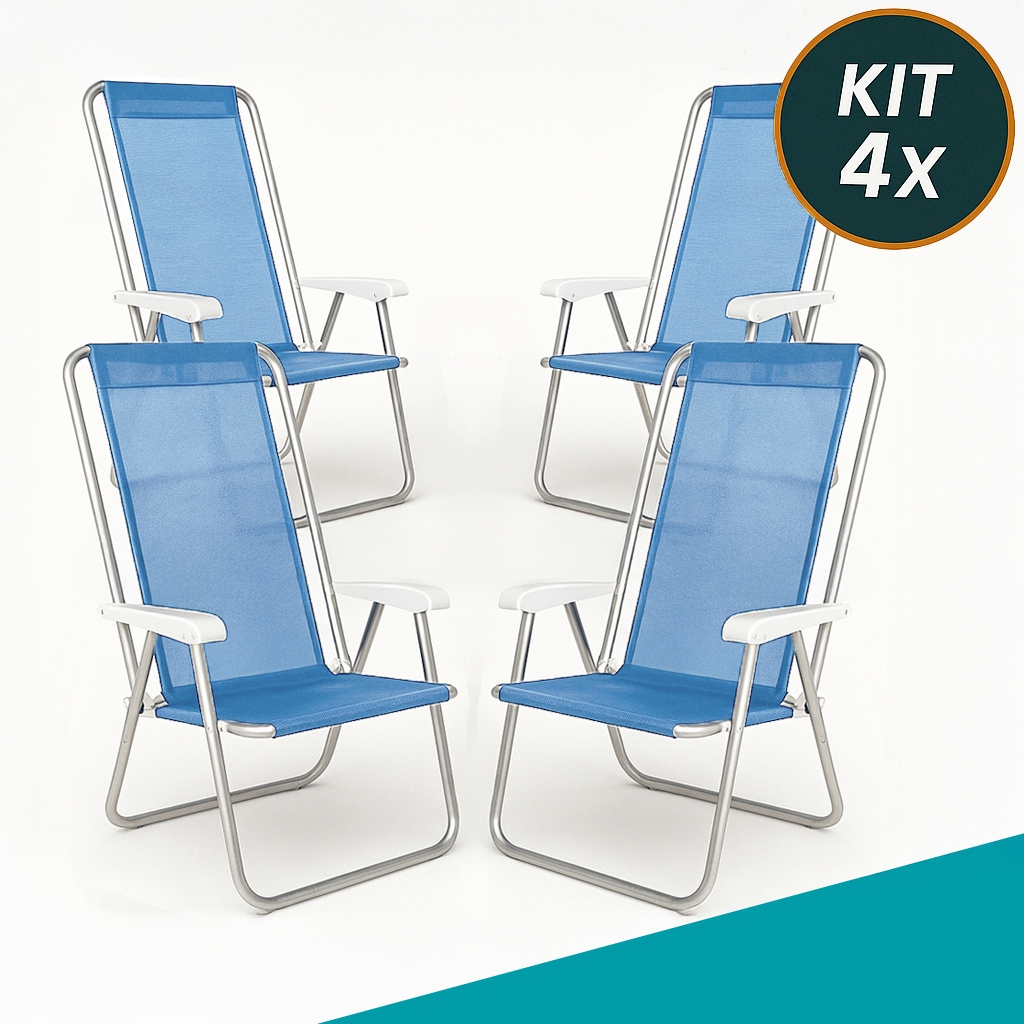 Kit 4 Cadeiras Praia Alumínio Reforçada Reclinável 8 Posições em Oferta na Shopee