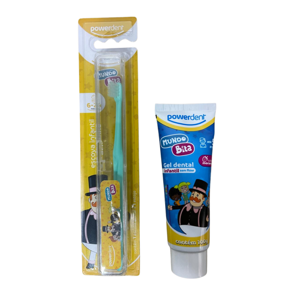 Kit Escova Baby E Gel Dental Mundo Bita Sem Flúor Para Bebê Entre 6 A 24 Messes