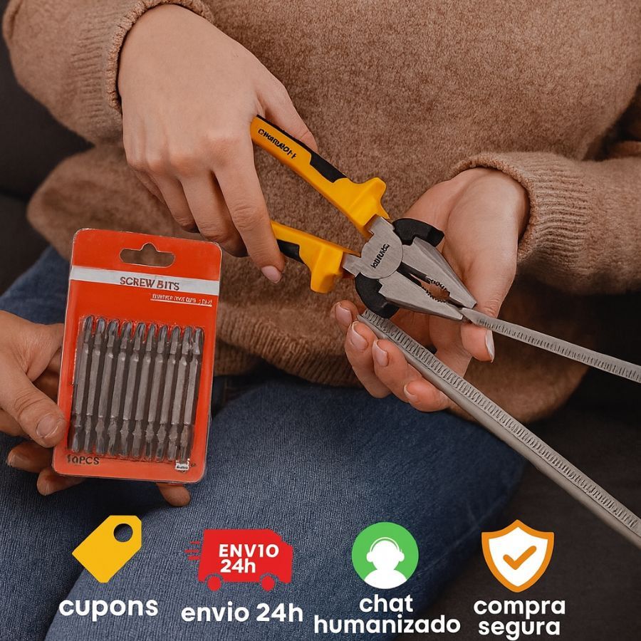 Kit Jogo de Bits 10 Peças + Alicate Nº8 Startools Cabo de PVC