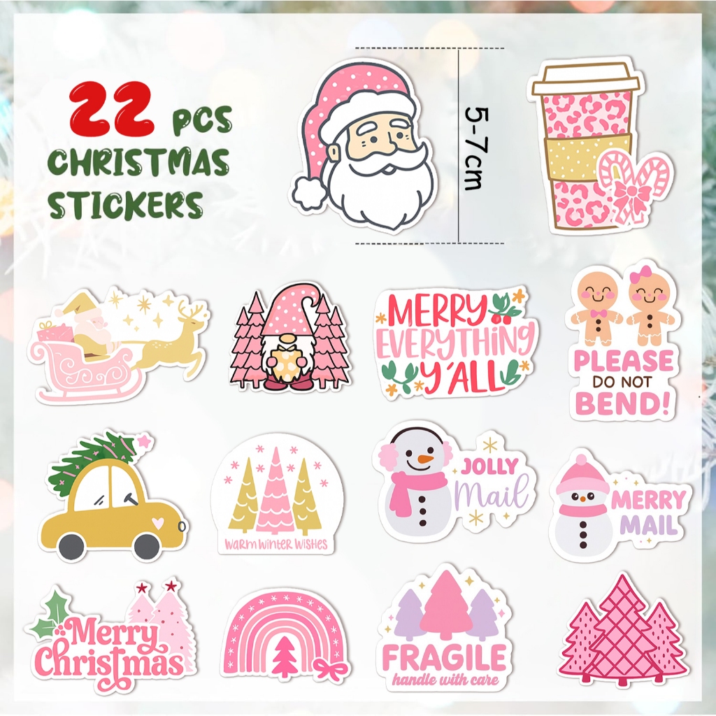 22pecas adesivo de PVC A prova d agua para decoracao de Natal em estilo retro