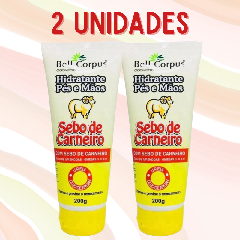 Kit c/ 2 UND Hidratante Pés e Mãos Sebo de Carneiro c/ Óleo de Argan e Ureia Bell Corpus 200g