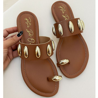 Rasteira Feminina Delicada Confortável Luxo Enfeite Metalizado Abs (Ref 6012) em Oferta na Shopee