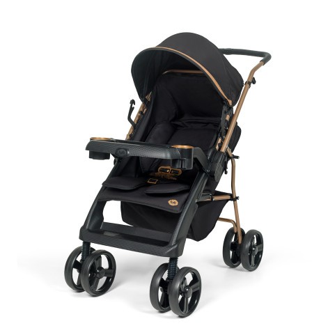 Carrinho De Bebê Infantil Passeio E Berço Dobrável 0 A 15Kg Bolt Preto e Dourado Tutti Baby
