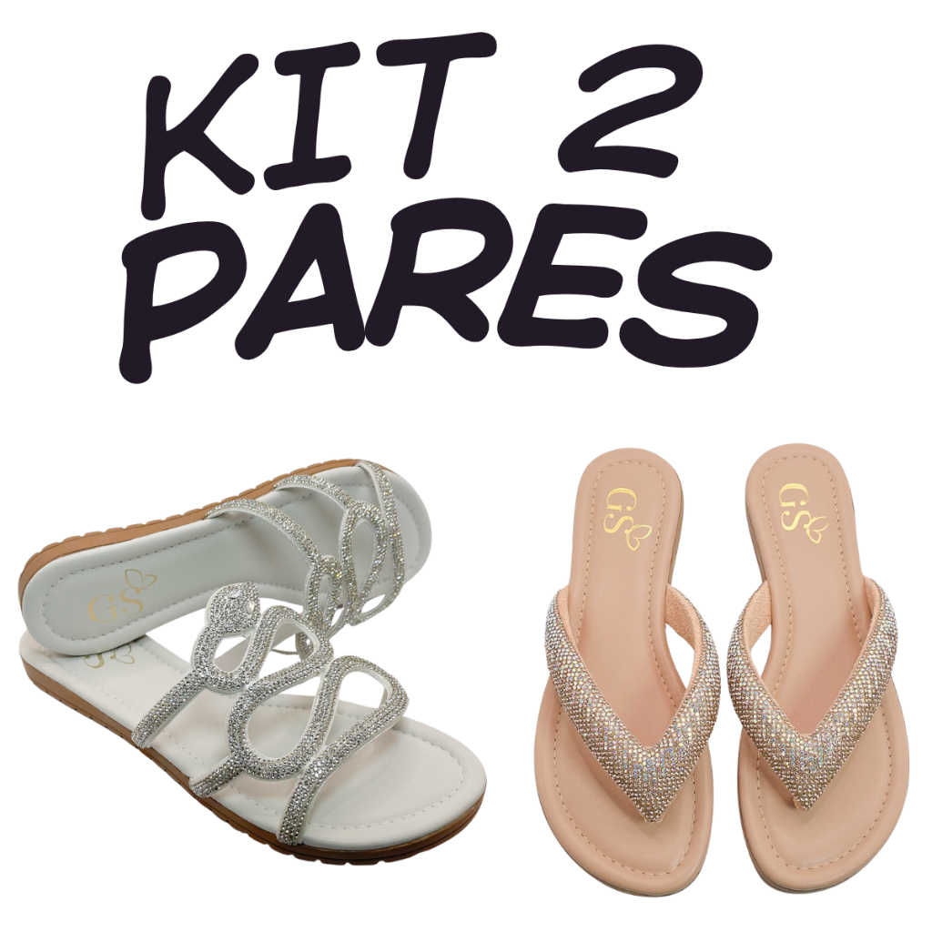 KIT 2 Rasteiras Luxuosa Confortáveis Antiderrapantes Macia Festa Nude Off Dia a Dia Strass Cobra Rasteirinhas