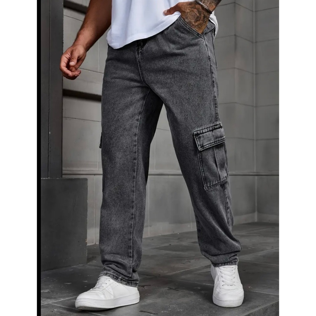 Calça Cargo larga Unisex Larga Skate,Casual estilo Cordão de Ajuste