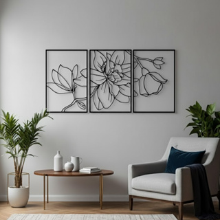 Quadro Decorativo Triplo Floral Minimalista em MDF – Parede Sala ou Quarto em Oferta na Shopee