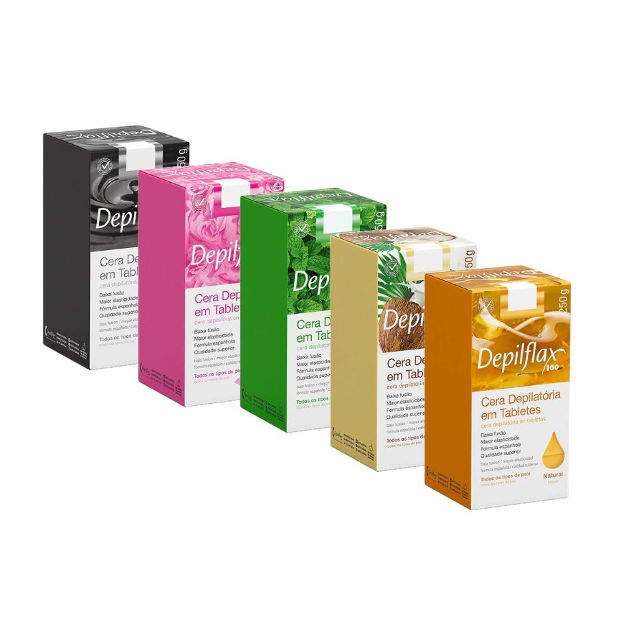 Depilflax Cera Depilatória em Tabletes Natural Hortela Negra Morango Coco Todos Tipos de Pele 250g em Oferta na Shopee