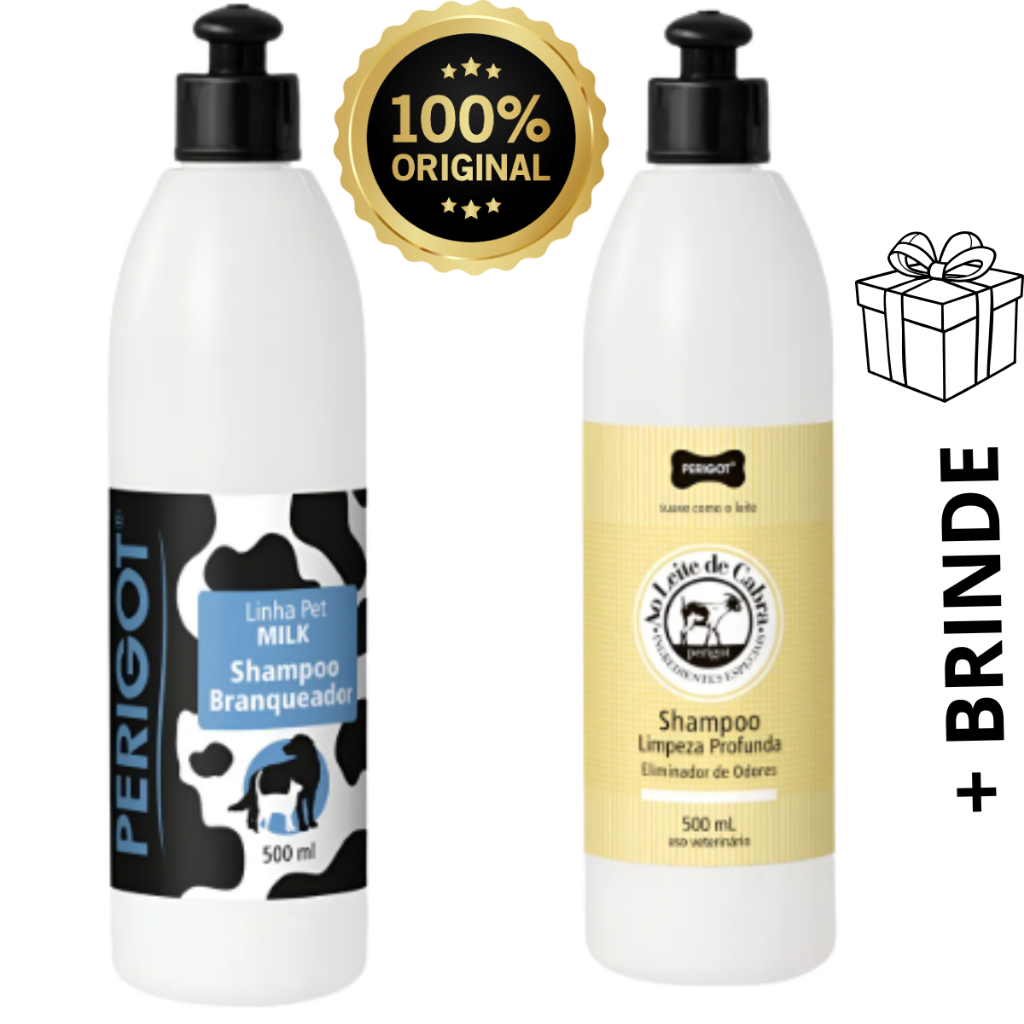 Kit Shampoo Limpeza Profunda Cabra + Branqueador Milk Perigot 500ml Cada - Cães e Gatos