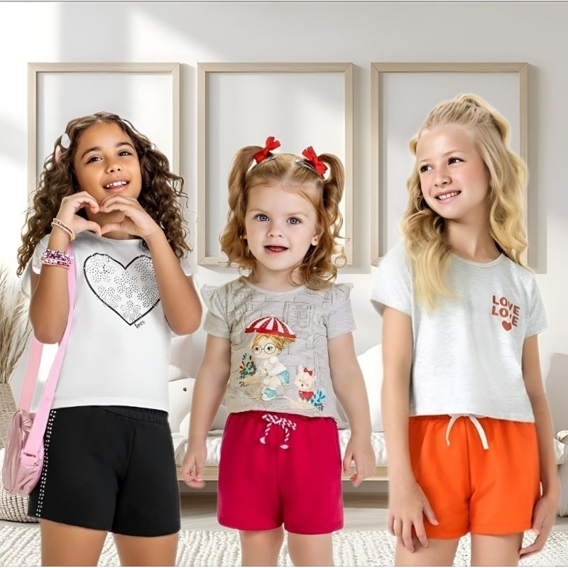 Conjunto Infantil Feminino Menina  Blusa e Short Moletinho s/ Felpa Kyly