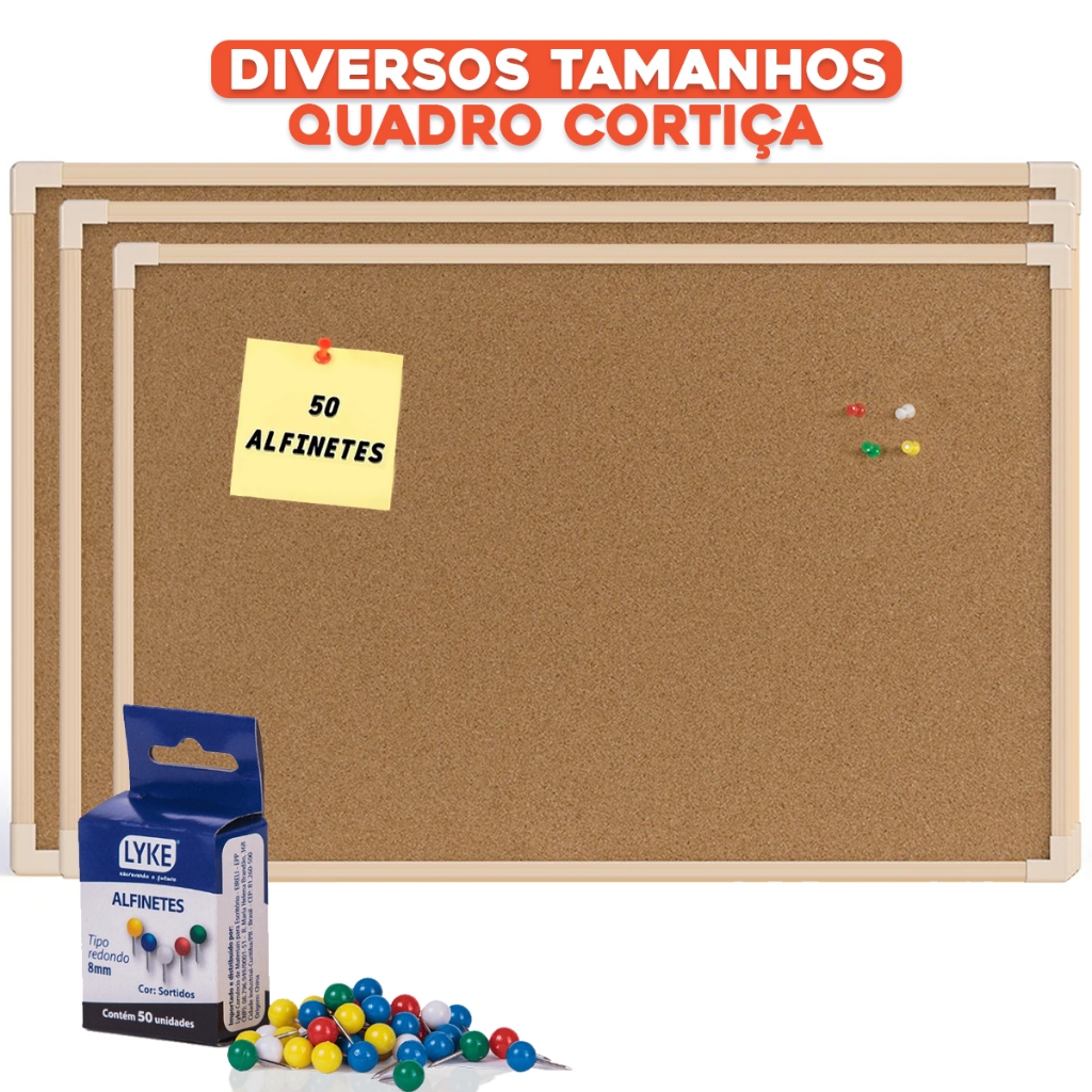 Quadro De Avisos Cortiça Mural De Fotos Moldura Madeira Para Recados Lembretes + Alfinetes