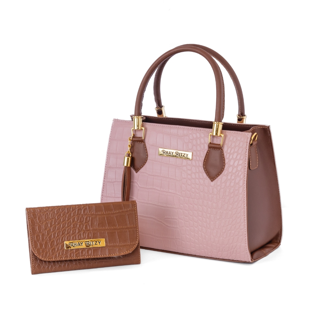 Kit Bolsa Lorena Com Carteira Feminina Bicolor de Mão e Alça Transversal Promoção