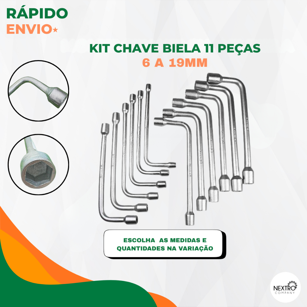 Chave Biela L Kit 11 Peças 6MM A 19MM Aço Carbono Mecânico Escolha a Qtd e Medidas nas Variações