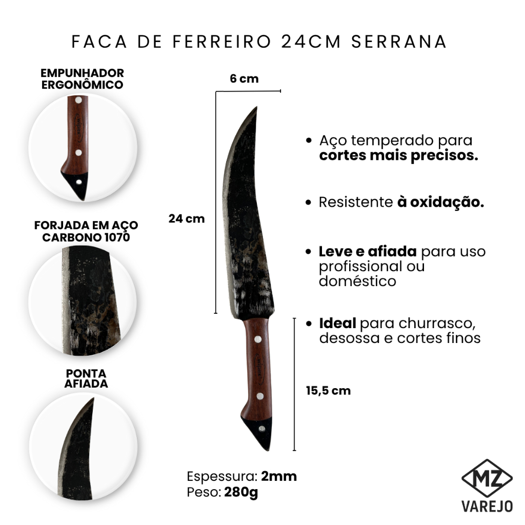 Facas e Cutelos Ferreiro Artesanal Forjada WIPEK  - Profissional para Churrasco, Cozinha, Camping, Caça e Pesca