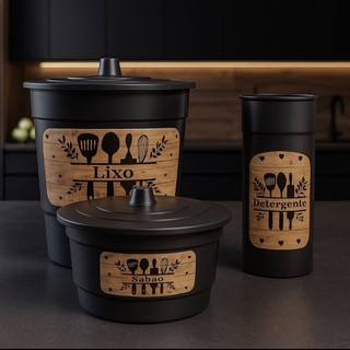 Kit Pia 3 Peças com Lixeira, Porta Sabão e Porta Detergente – Organizador Plástico para C…