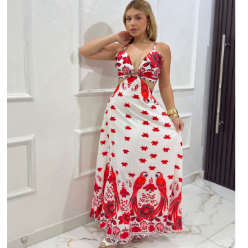Vestido Longo Vermelho Floral – Elegância e Charme no Seu Look de Verão  Floral Dress
