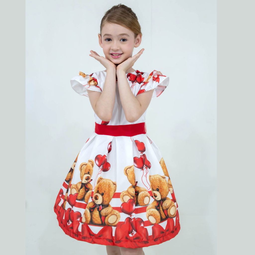 Vestido Ursinho Vermelho Tematico em Oferta na Shopee
