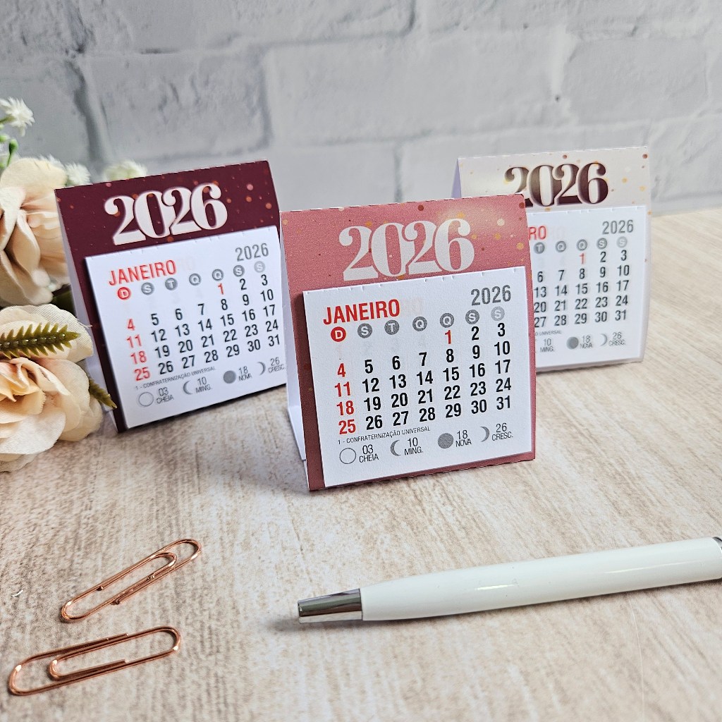 Mini Calendário de Mesa Personalizado 2026 | 6x6 Lembrancinha, Mimo final de ano