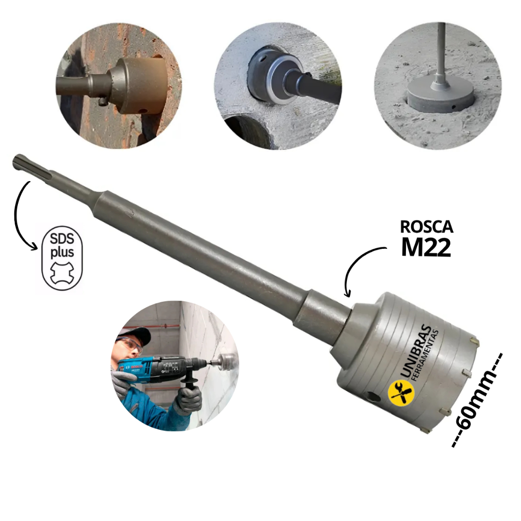 Kit Serra Copo Concreto 60mm Videa + Haste Suporte Sds Plus Para Todos Marteletes Sds Plus Alvenaria Tijolo Cerâmica em Oferta na Shopee