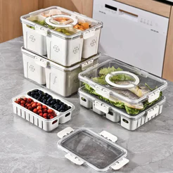 Pote Organizador Transparente Multiuso de Geladeira com Divisórias para Alimentos Vegetais