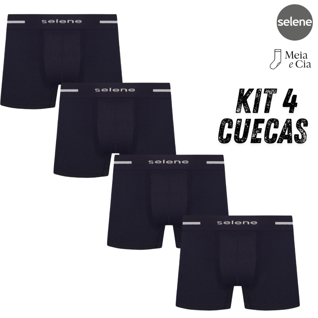 Kit 4 Cuecas Boxer Selene Masculina Sem Costura em Poliamida – Conforto e Qualidade Original