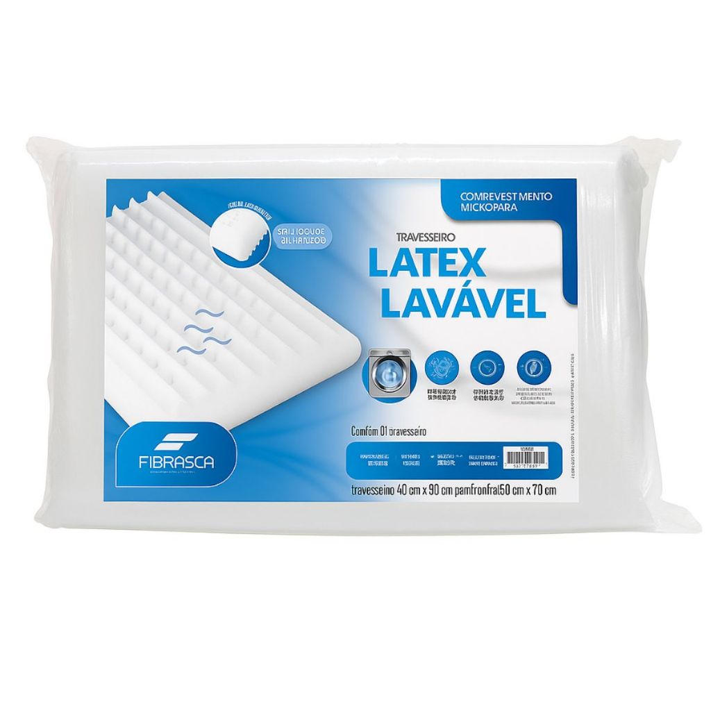 Travesseiro Látex Sintético Fibrasca | Lavável, Anti Mofo e Ácaros, Dutos de Ar Refrescante