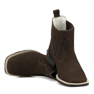 Bota Texana Masculina Botina Lisa Bico Quadrado Em Couro Ante Derrapante