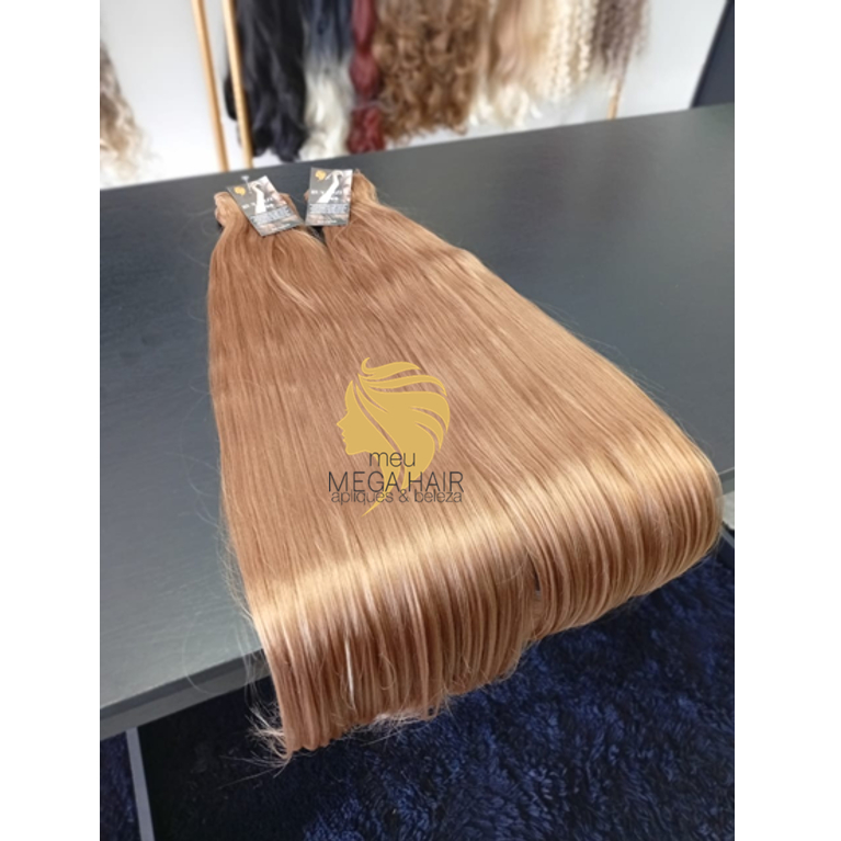 Cabelo para Mega Hair na Tela Humanizado Liso Mel Acobreado 70cm Natural Fibra Russa