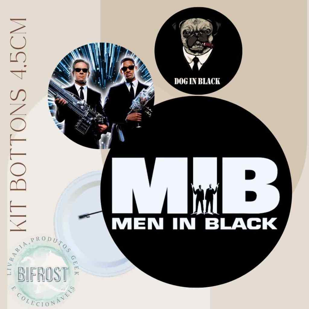 Kit Bottons MIB filmes sucessos Dog in Black coleiconável Geek Otaku