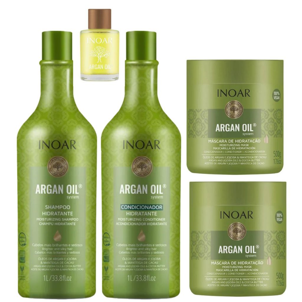 KIT INOAR ARGAN OIL SH+COND 2X1L+2 MÁSCARA500g +ÓLEO 7ML em Oferta na Shopee