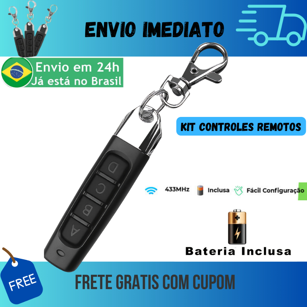 Controle de Portão Eletrônico Slim 433MHz/ Com Bateria/ Compatível com GAREN, CRONN, AGL em Oferta na Shopee