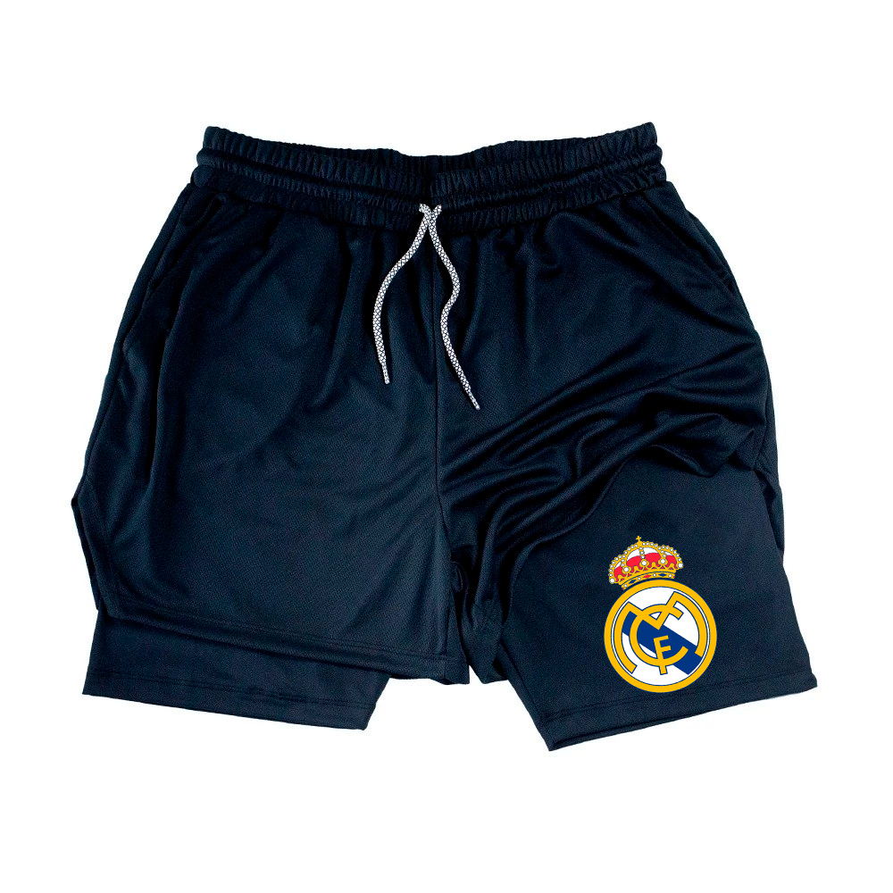 Short de Compressão 2 em 1 Academia Treino Personalizado time real madrid futebol bermuda Fitness Musculação unissex