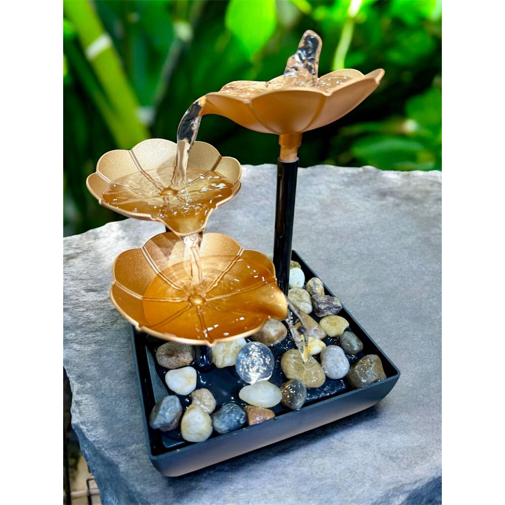 Fonte De Agua Cascata 3 quedas Flor Lotus Decoração Led Bivolt