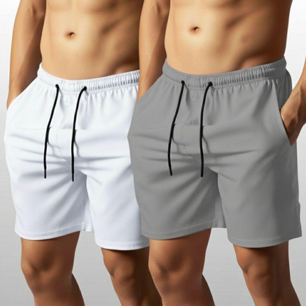 Kit 2 Peças Shorts de Tactel com Elastano Masculino Basico Liso Casual Moda Praia Treino e Academia Bermuda