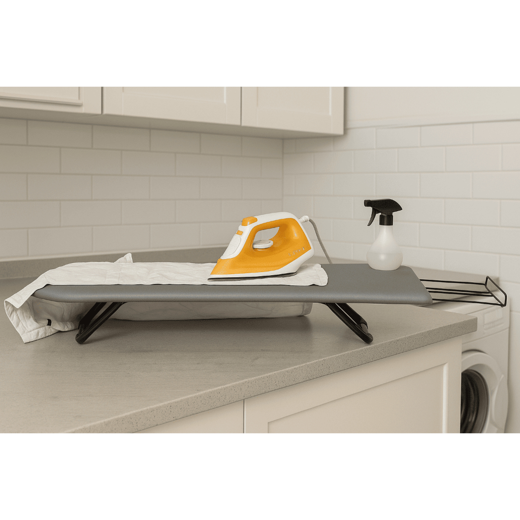 Tábua de Passar Roupa Portátil Pé Dobrável Para Mesa Cama Compacta Mesa Passadeira Com Porta Ferro