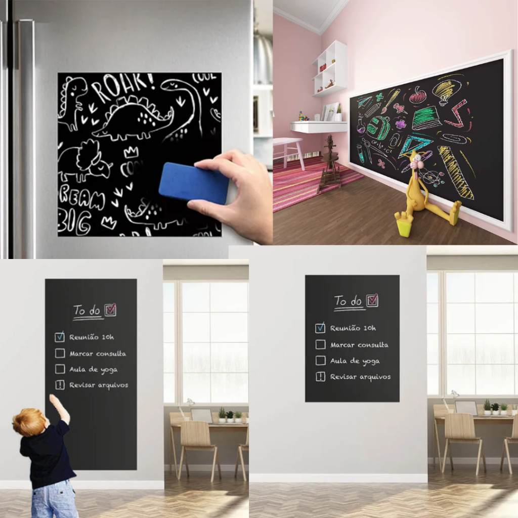 Quadro para Escrever Adesivo Preto 2m x 45cm Multi Uso para Giz Líquido Infantil Decoração Keep