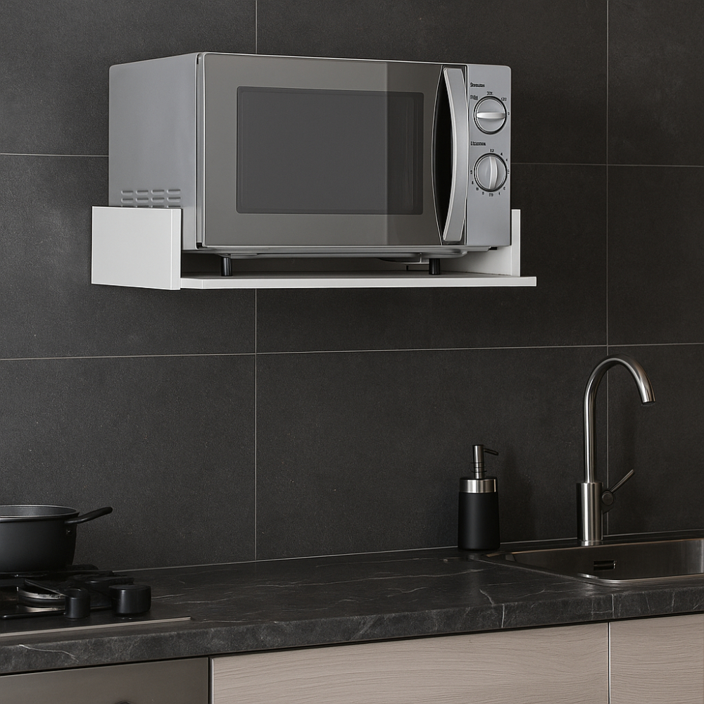 Suporte Flutuante de Parede para Micro-ondas e Air Fryer Branco