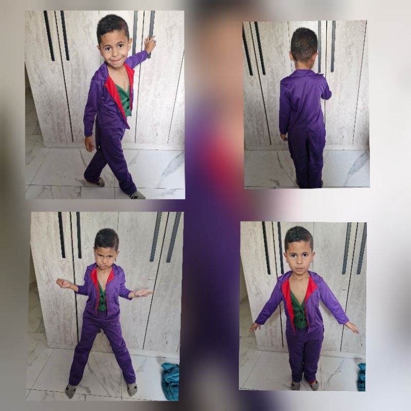 fantasia infantil coringa calça  blusa cor roxa e verde