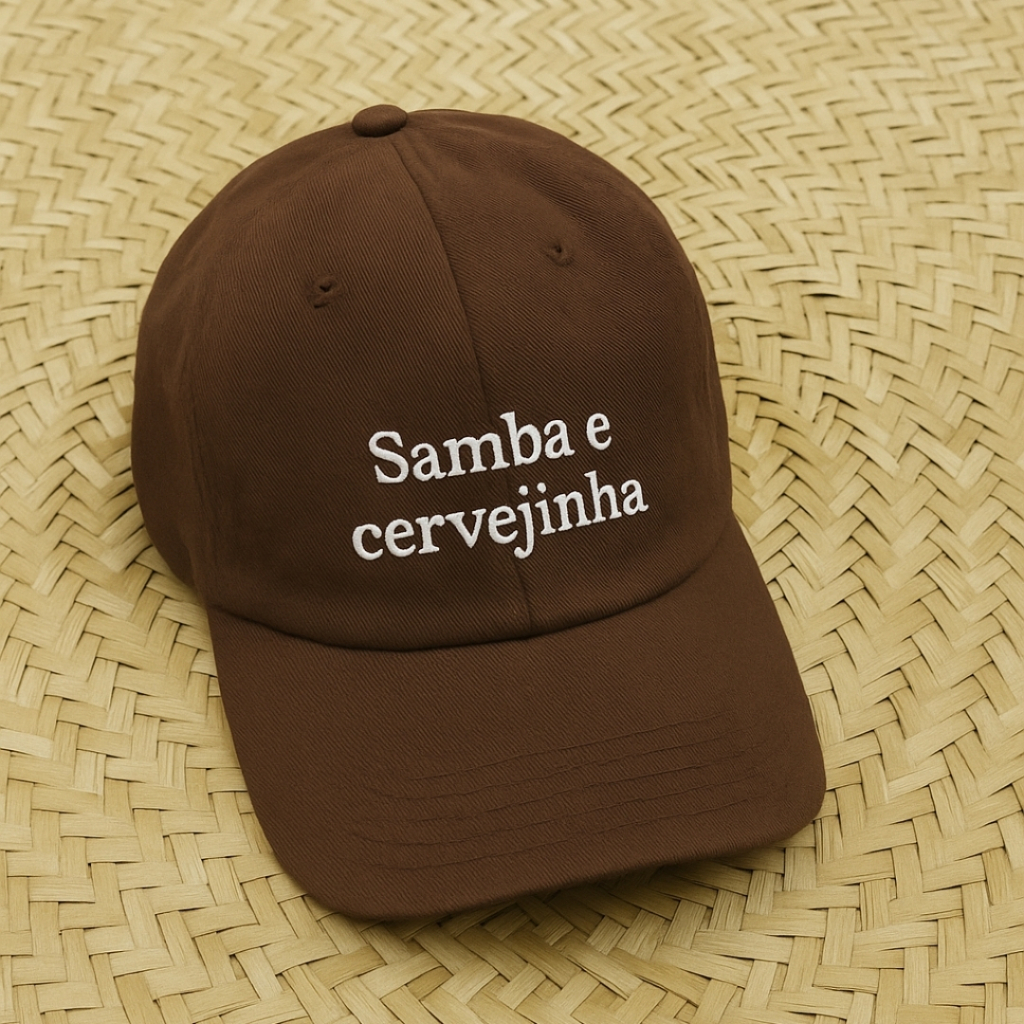 Boné Bordado Unissex Samba e Cervejinha - Modelo Regulável Atrás - Presente Amigos Roda de Samba e Pagode Carnaval