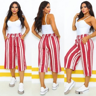 Calça pantacurt listrado e lisa moda feminina Elegante  tamanho  g,gg, tecido  romântic,  e visco lycra em Oferta na Shopee