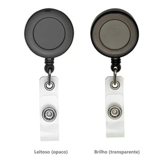 Porta Crachá Retrátil Roller Clip Preto Leitoso 10 Unidades