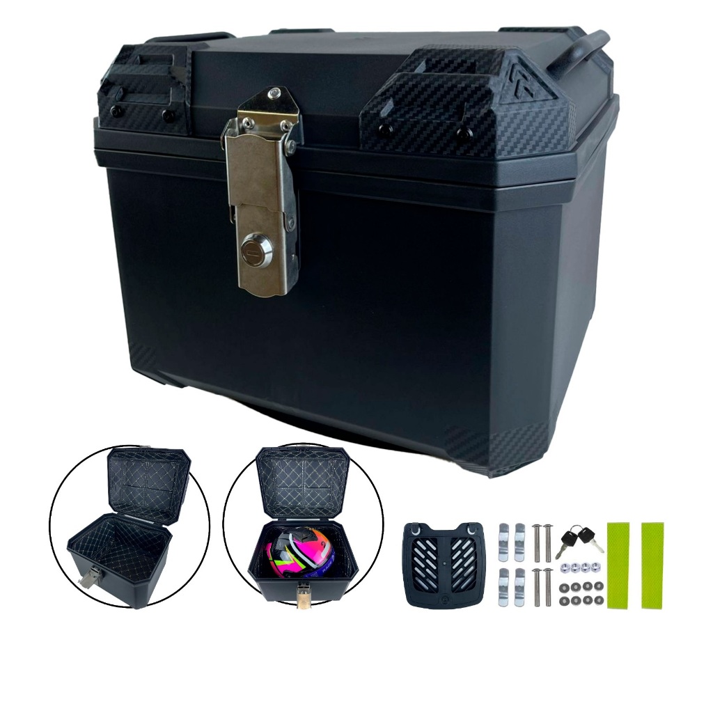 Baú Bauleto Moto 38 litros Universal Reforçado Forro e Base Kit Fixação Completo Trava Anti Furto Baú Bauleto Moto 38 litros Universal Reforçado Forro e Base Kit Fixação Completo Trava Anti Furto
