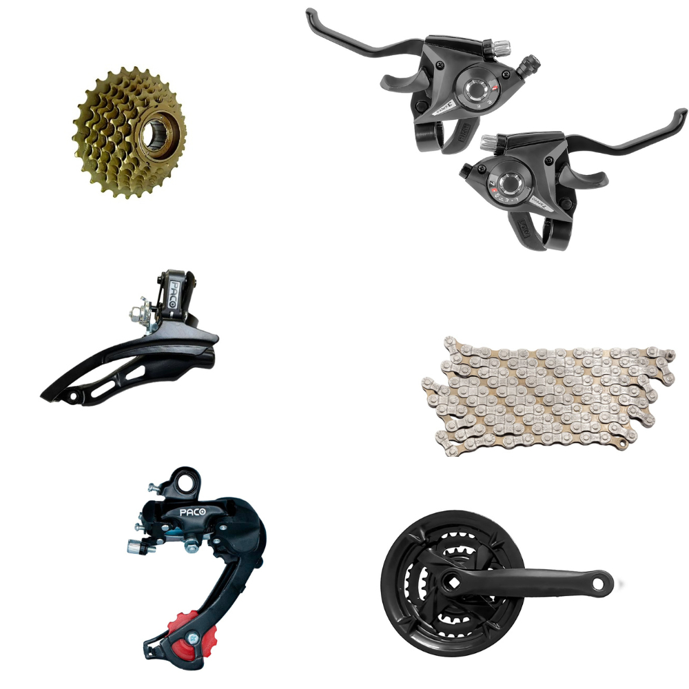 Kit Cambio Diant/Tras + Alavanca 21v C/Manete + Roda Livre 7v + Corrente 7v + Pedivela