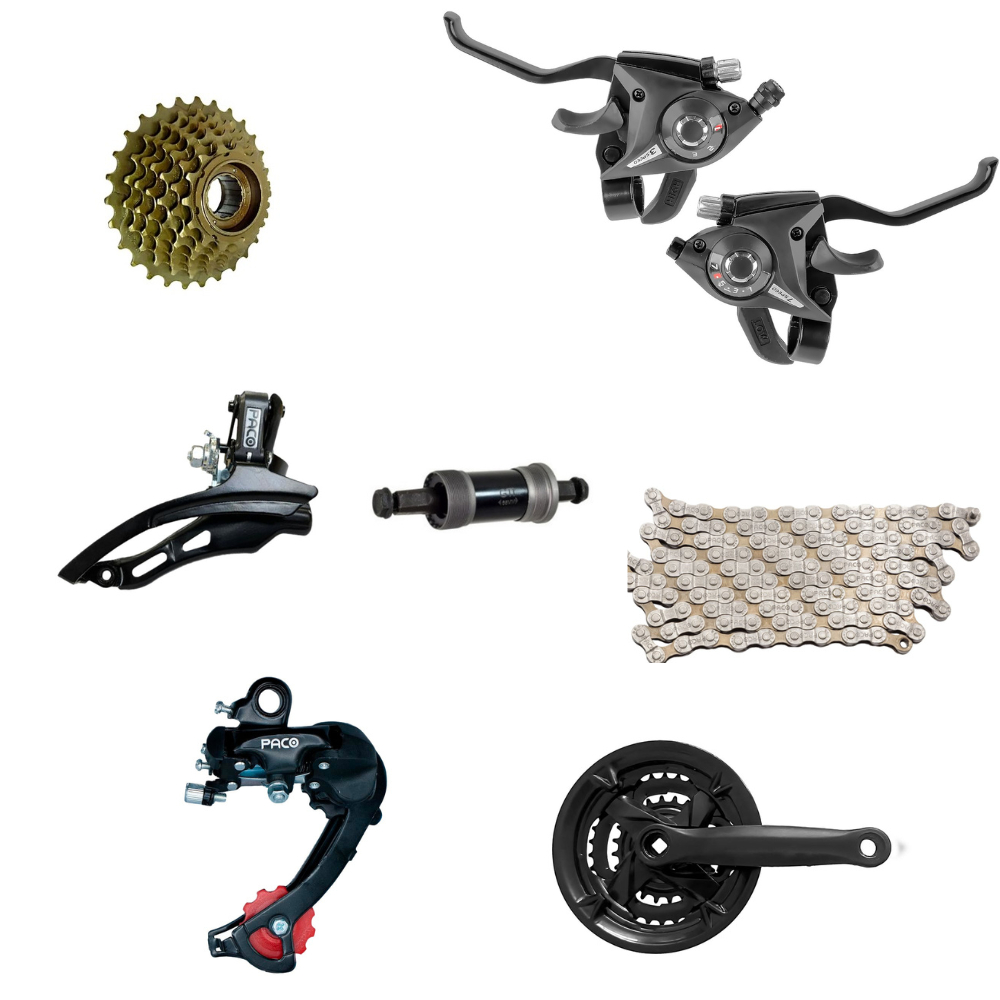 Kit Cambio Diant/Tras + Alavanca 21v C/Manete + Roda Livre 7v + Corrente 7v + Pedivela + movimento 122,5